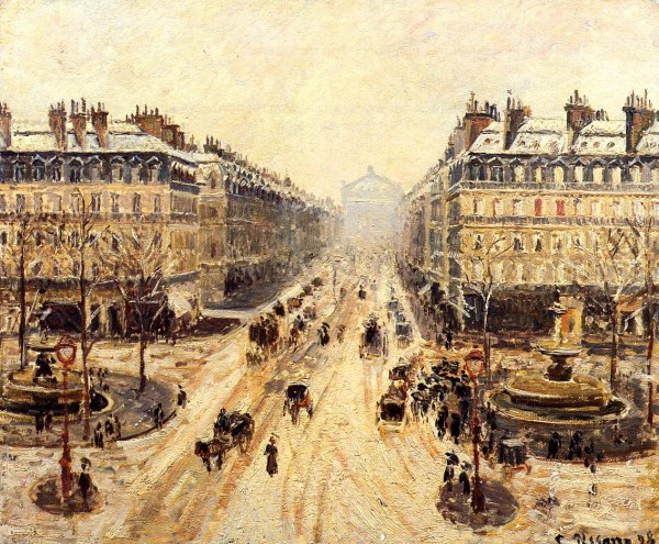 Avenue de l'Opera: Snow Effect by Camille Pissarro - Hand-Painted Oil Painting Reproduction