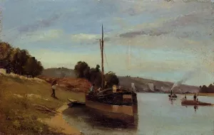 Barges at Le Roche Guyon painting by Camille Pissarro