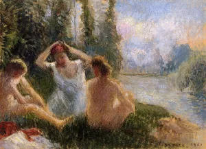 Bathers Seated on the Banks of a River by Camille Pissarro Oil Painting