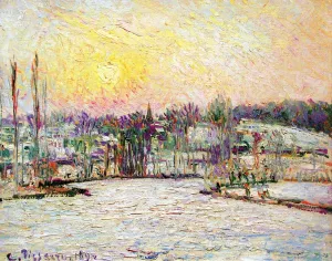 Bazincourt, Sunset, Snow Effect painting by Camille Pissarro