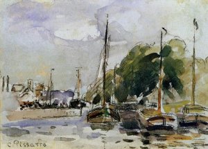 Boats at Dock Oil painting by Camille Pissarro