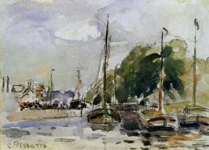 Boats at Dock by Camille Pissarro - Oil Painting Reproduction