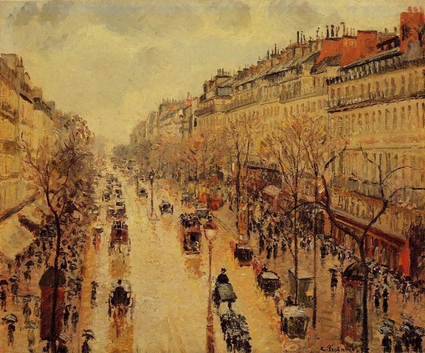 Main Product Photo of Boulevard Montmartre: Afternoon in the Rain  Painting by Camille Pissarro