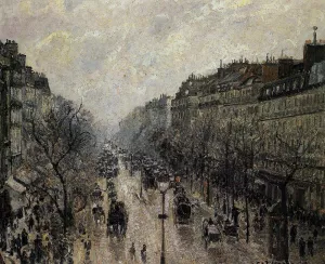 Boulevard Montmartre: Foggy Morning painting by Camille Pissarro