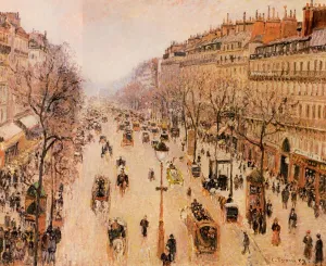 Boulevard Montmartre: Morning, Grey Weather painting by Camille Pissarro
