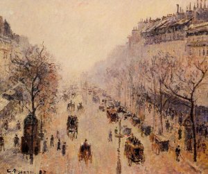 Boulevard Montmartre: Morning, Sunlight and Mist by Camille Pissarro Oil Painting