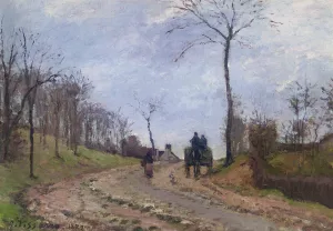 Carriage on a Road in Louveciennes in Winter by Camille Pissarro - Oil Painting Reproduction