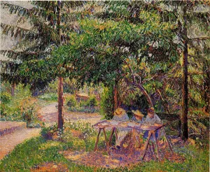 Children in a Garden at Eragny by Camille Pissarro - Oil Painting Reproduction