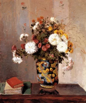 Chrysanthemums in a Chinese Vase painting by Camille Pissarro