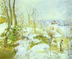 Cottage at Pontoise in the Snow Oil painting by Camille Pissarro