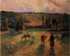 Cowherd at Eragny by Camille Pissarro - Oil Painting Reproduction