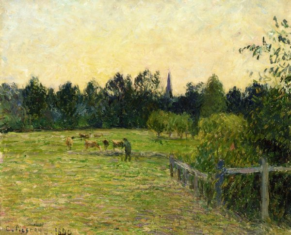 Cowherd in a Field at Eragny by Camille Pissarro - Hand-Painted Oil Painting Reproduction