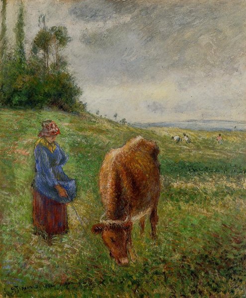 Cowherd, Pontoise by Camille Pissarro - Hand-Painted Oil Painting Reproduction