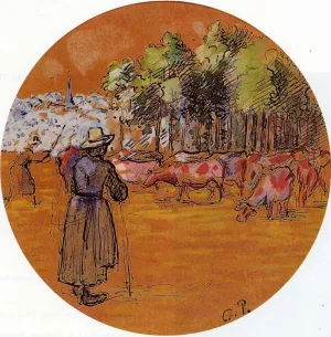 Cowherds, Bazincourt Oil painting by Camille Pissarro