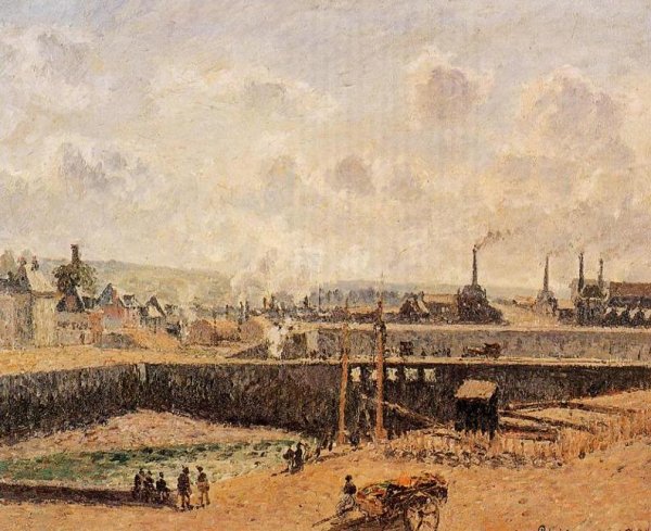 Dieppe, Dunquesne Basin, Low Tide, Sun, Morning by Camille Pissarro - Hand-Painted Oil Painting Reproduction