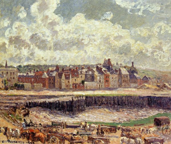 Dieppe, Dunquesne Basin, Sunlight Effect, Morning, Low Tide by Camille Pissarro - Hand-Painted Oil Painting Reproduction