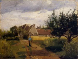 Entering a Village painting by Camille Pissarro
