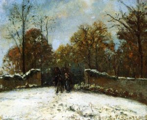 Entering the Forest of Marly Snow Effect by Camille Pissarro Oil Painting