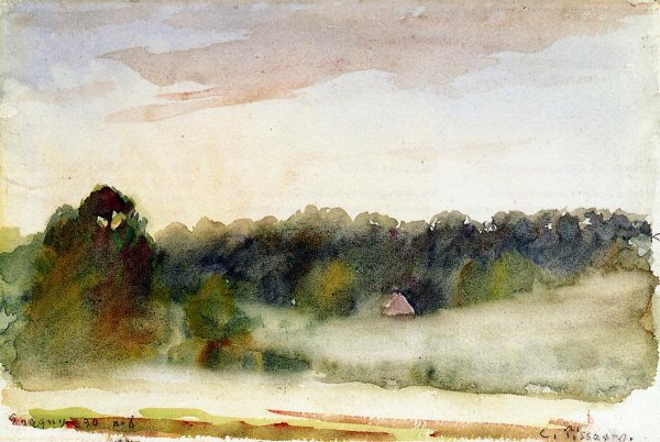 Main Product Photo of Eragny Landscape II Painting by Camille Pissarro