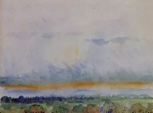 Eragny, Sunset Oil painting by Camille Pissarro