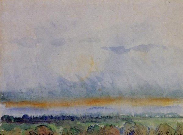 Eragny, Sunset by Camille Pissarro - Hand-Painted Oil Painting Reproduction