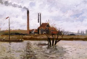 Factory at Saint-Ouen-l'Aumone, The Oise in Flood by Camille Pissarro Oil Painting