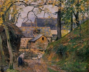 Farm at Montfoucault Oil painting by Camille Pissarro