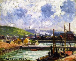 Fishing dock and Bassin Duquesne, Dieppe, Bright Grey Weather painting by Camille Pissarro