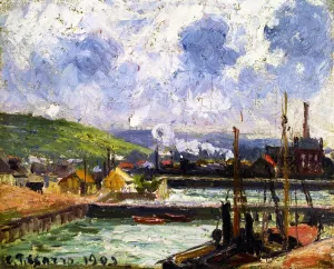 Fishing dock and Bassin Duquesne, Dieppe, Bright Grey Weather by Camille Pissarro Oil Painting