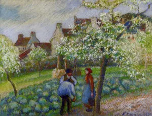 Flowering Plum Trees by Camille Pissarro - Oil Painting Reproduction