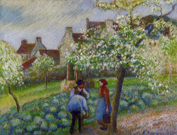 Flowering Plum Trees by Camille Pissarro - Hand-Painted Oil Painting Reproduction