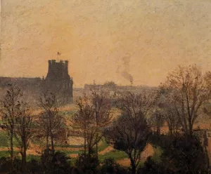 Garden of the Louvre: Fog Effect by Camille Pissarro - Oil Painting Reproduction