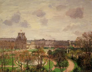 Garden of the Louvre: Morning, Grey Weather by Camille Pissarro Oil Painting