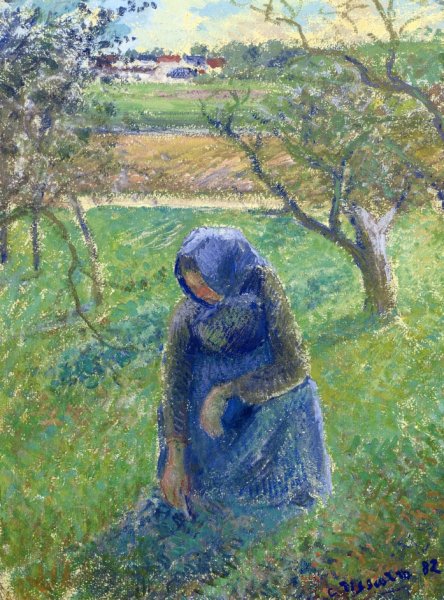 Gathering Herbs by Camille Pissarro - Hand-Painted Oil Painting Reproduction