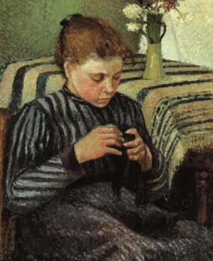 Girl Sewing by Camille Pissarro - Oil Painting Reproduction