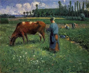 Girl Tending a Cow in a Pasture by Camille Pissarro Oil Painting