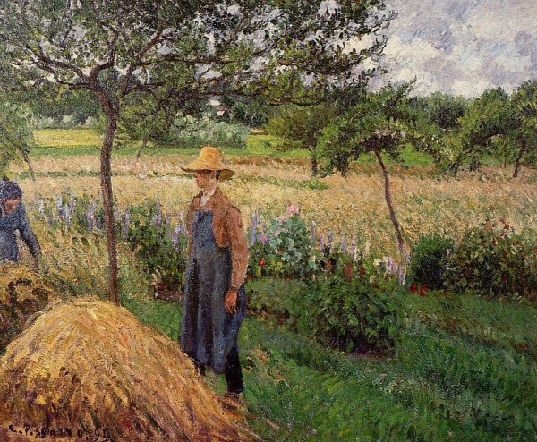Grey Weather, Morning with Figures, Egagny by Camille Pissarro - Hand-Painted Oil Painting Reproduction