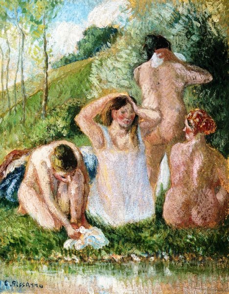 Group of Bathers by Camille Pissarro - Hand-Painted Oil Painting Reproduction