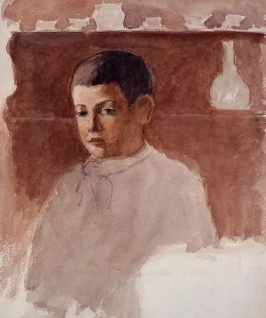 Half-Length Portrait of Lucien Pissarro by Camille Pissarro Oil Painting