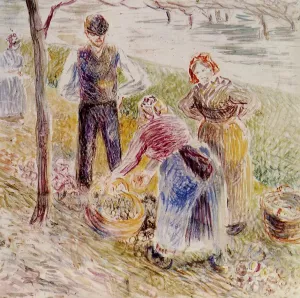 Harvesting Potatos by Camille Pissarro Oil Painting