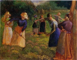 Haymaking in Eragny painting by Camille Pissarro