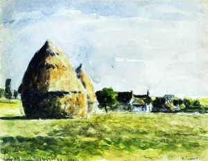 Haystacks painting by Camille Pissarro