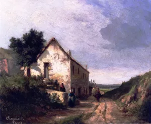 House by a Country Road with Figures by Camille Pissarro - Oil Painting Reproduction