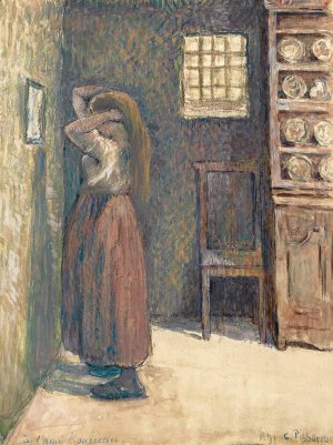 Jeune Paysanne Se Coiffant by Camille Pissarro Oil Painting