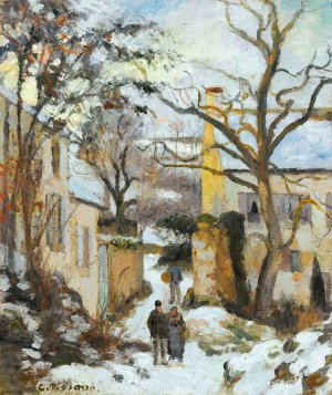La Maison Rondest Sous La Neige, Pontoise Or Chemin De L'hermitage, Pontoise, Sous La Neige by Camille Pissarro Oil Painting