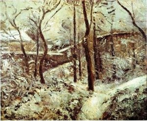 La Sente des Pouillsux, Pontoise, Effet de Niege Oil painting by Camille Pissarro