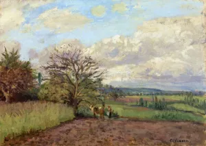 Landscape with a Cowherd Oil painting by Camille Pissarro