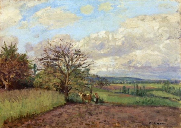 Landscape with a Cowherd by Camille Pissarro - Hand-Painted Oil Painting Reproduction