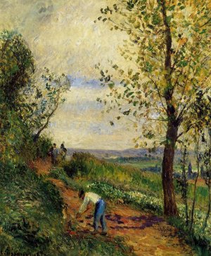 Landscape with a Man Digging by Camille Pissarro Oil Painting