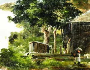 Landscape with House in the Woods in Saint Thomas, Antilles also known as Village Scene by Camille Pissarro - Oil Painting Reproduction